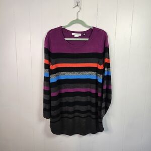 Penningtons Purple Striped Long Sleeve Tunic Sweater Pullover Crew Size X 0X